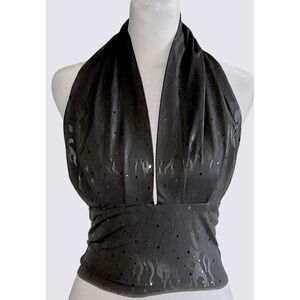 Vtg Sabora Salsa Jeans Y2K 90s goth glam party club open back halter top flame M